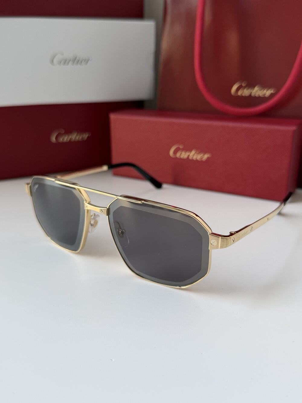 Cartier Exception CT0462S 005 Gold Grey Lens Navigator Sunglasses AUTHENTIC